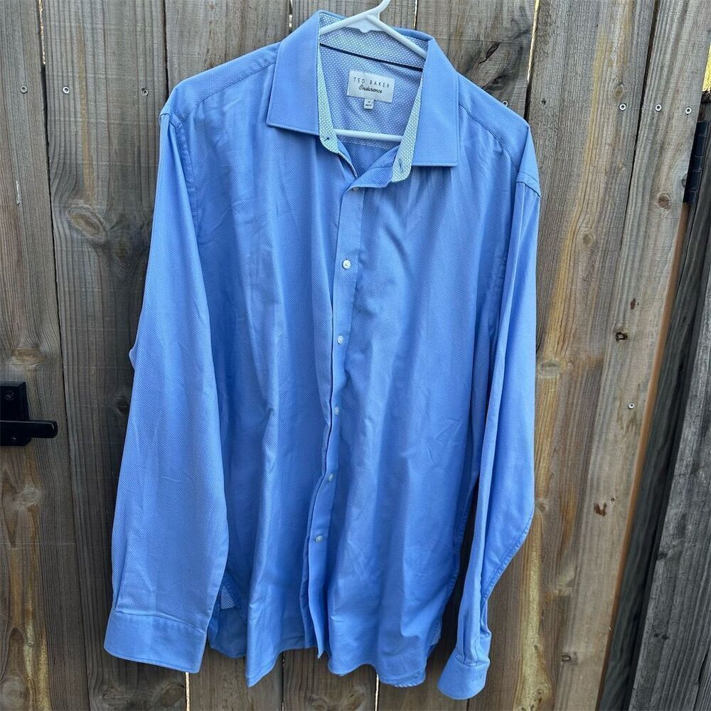 Ted Baker Men's Blue Dress Shirt Size 17 Long Sleeve Point Collar
